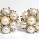 NATURAL AKOYA PEARLS & DIAMONDS 14KT CLIP CLUSTER EARRINGS VINTAGE DECO