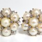 NATURAL AKOYA PEARLS & DIAMONDS 14KT CLIP CLUSTER EARRINGS VINTAGE DECO