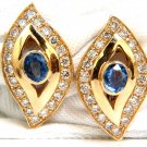 █$6000 4.75CT NATURAL SAPPHIRE DIAMOND EARRINGS OMEGA CLIP 14KT CORNFLOWER█