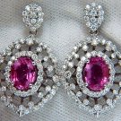 █$19000 6.42CT NATURAL INTENSE FANCY PINK SAPPHIRE DIAMONDS DANGLE EARRINGS 14KT