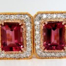 █$9000 6.28CT NATURAL REDDISH PINK EMERALD CUT TOURMALINE DIAMONDS EARRINGS