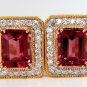 █$9000 6.28CT NATURAL REDDISH PINK EMERALD CUT TOURMALINE DIAMONDS EARRINGS