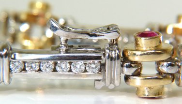 &acirc;��$7200 4.50ct NATURAL FINE RUBY DIAMOND BAR LINK BEARING DECO BRACELET &acirc;�� 2 TONED