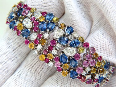 &acirc;��$52000 34.92CT NATURAL GEM SAPPHIRES DIAMOND BRACELET CLUSTER MULTICOLORED 18KT