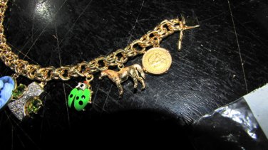 &acirc;��14KT GOLD CHARM BRACELET 10 CHARMS STARFISH CAMEO BUTTERFLY JADE 47.3 grams