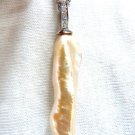 40mm Long natural freshwater pearl diamond pendant & three stranded necklace