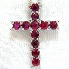 $4000 3.32ct. Natural Bright vivid red ruby diamonds cross pendant necklace 14kt
