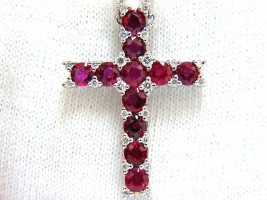 $4000 3.32ct. Natural Bright vivid red ruby diamonds cross pendant necklace 14kt