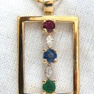 .45ct. Natural Vivid Emerald Sapphire Ruby diamonds necklace square Zen Deco 14k