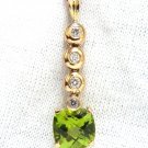 7.40ct. Natural Vivid Intense Bright Green Peridot diamonds pendant dangle 14kt