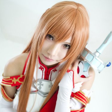 Sword Art Online Asuna tea brown straight long 80cm cosplay wig