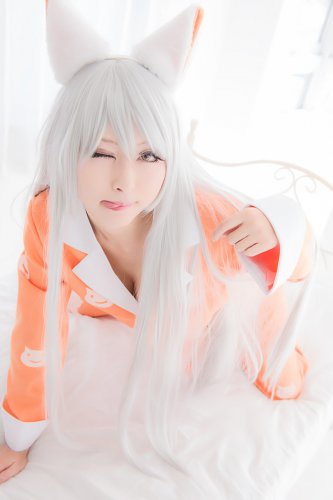 Hanekawa Tsubasa long straight silver white cosplay wig 100cm