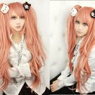 Danganronpa Junko Enoshima pink Ponytails Cosplay Costume Wig + bear Hairpins
