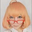 Beyond the Boundary Mirai Kuriyama short light orange Cosplay costume wig + glasses