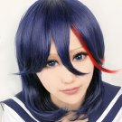 Kill la kill Medium Deep blue mix red straight cosplay cos wig+Free Wig Cap