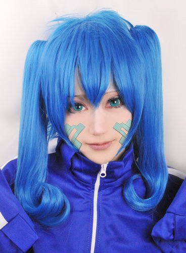 Kagerou Project ENOMOTO TAKANE blue cosplay wig + 2 curly ponytails +tattoo