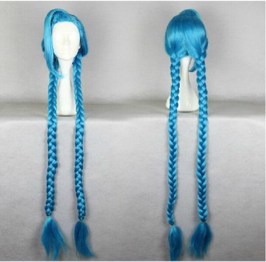 Jinx long braid 130cm blue anime cosplay wig