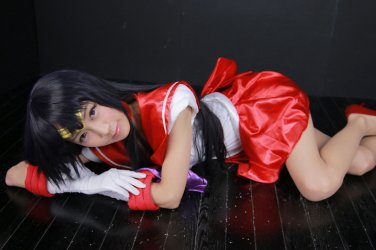 Sailor Moon Hino Rei long straight black anime cosplay wig
