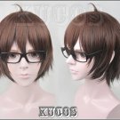 NEW Meganebu! Soma Akira Short Brown mix Cosplay wig costume glasses