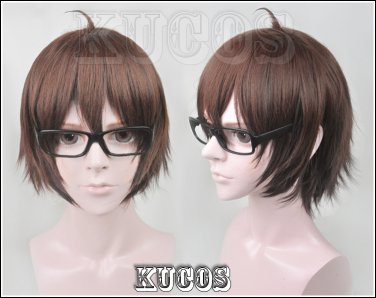 NEW Meganebu! Soma Akira Short Brown mix Cosplay wig costume glasses