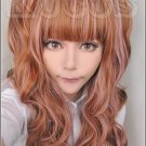 Japanese harajuku brown mix pink lovely Lolita cosplay wig 75cm curly wig + 75cm curly ponutails