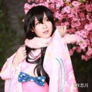 lovelive!Yazawa Niko long black unawakened kimono wafuku asymmetric anime cosplay wig