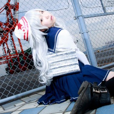 kantai collection Hibiki long white curly 80cm anime cosplay party full wig