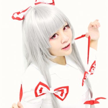 TouHou Project Fujiwara no Mokou long 100cm silver white anime cosplay wig