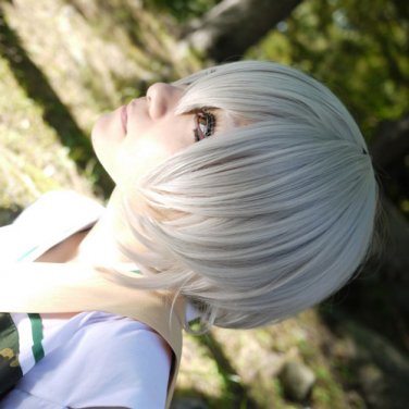 SAMURAI DEEPER KYO SARUTOBI SASUKE short silver white cosplay wig
