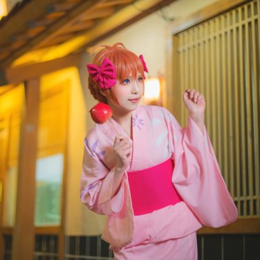 Gekkan Shoujo Nozaki kun Sakura Chiyo kimono Updo style short orange Anime cosplay full wig