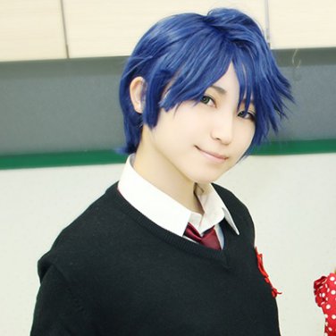 Gekkan Shoujo Nozaki-kun yu kashima short blue anime cosplay wig