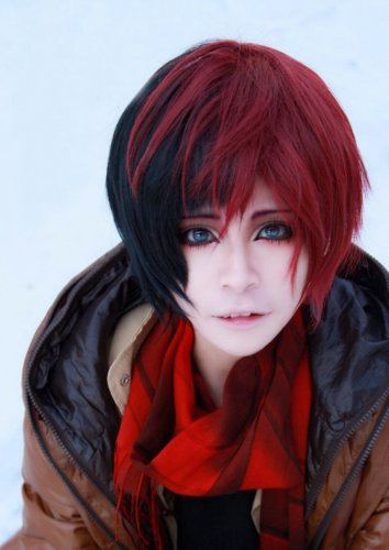 red and black cosplay wig