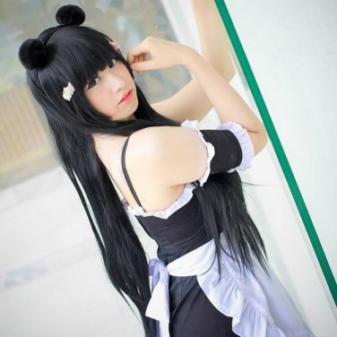 long straight black 100cm Maid cosplay wig