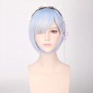 Re:Life in a different world from zero Rem short blue mix cosplay wig + Hair hoop hair pin