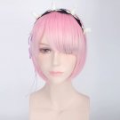 Re:Life in a different world from zero Ram short pink mix cosplay wig + Hair hoop hair pin