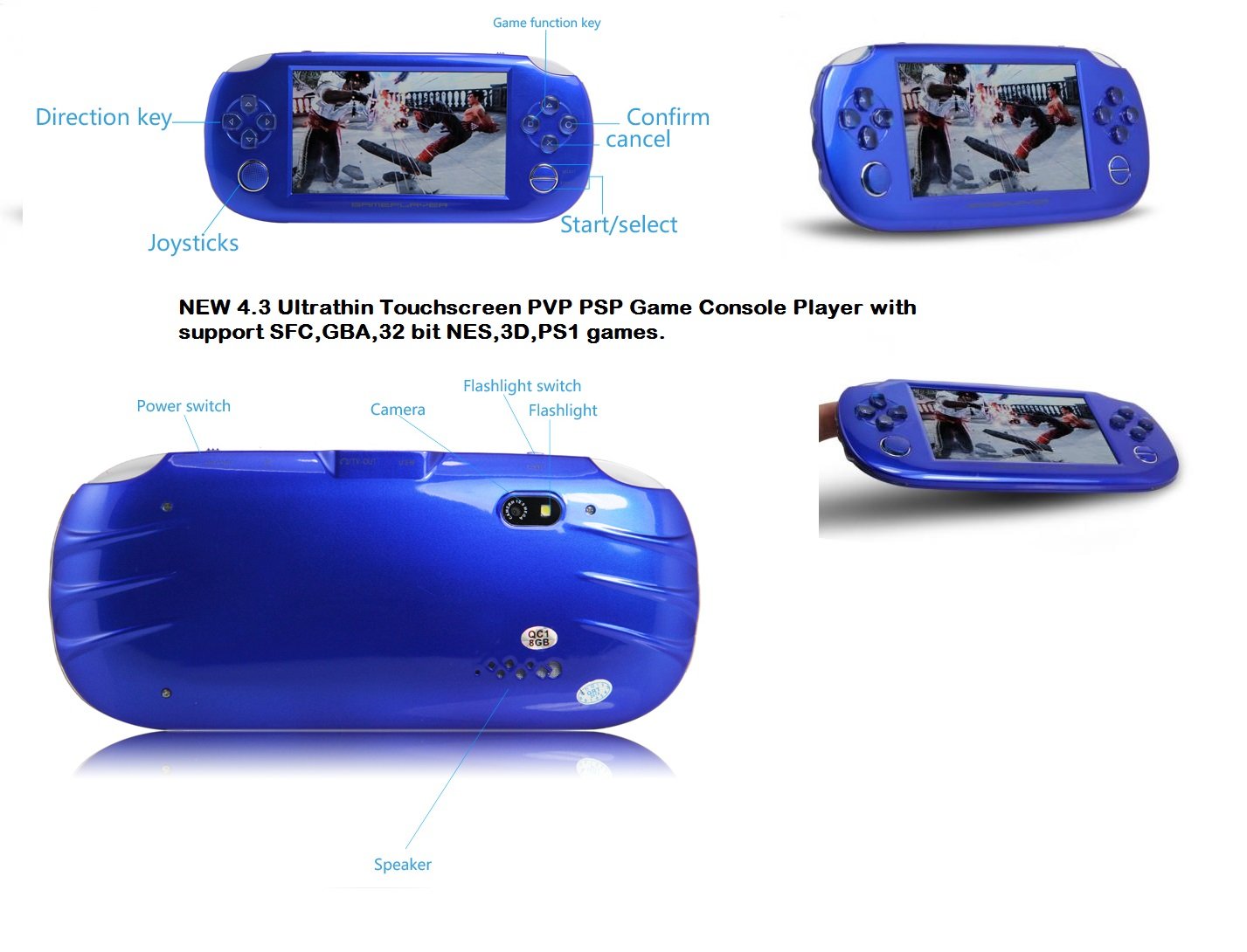Touchscreen PMP Game Console System with 10,000 games supports