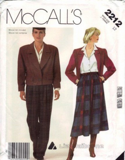 LIZ CLAIBORNE Misses Jacket Skirt Pants Suit UNCUT McCalls 2212 Sewing Pattern Size 12
