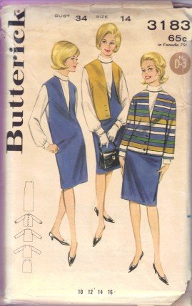 Vintage 1960's Misses Jumper Jacket Blouse Suit Butterick 3183 Sewing Pattern Size 14