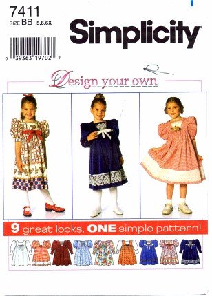 Simplicity 7411 Sewing Pattern Girls Yoked Dress Size 5 - 6X