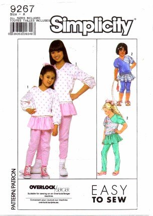 Simplicity 9267 Sewing Pattern Girls Pants with Attached Skirt & Top Size 7 - 10