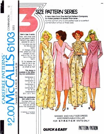 McCall's 6103 Sewing Pattern Misses Evening Dress & Removable Collar Bust 43 - 47