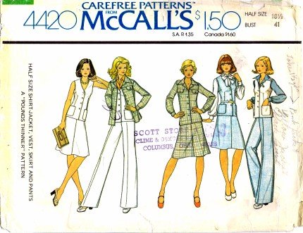 McCall's 4420 Sewing Pattern Misses Shirt-Jacket Vest Skirt Pants Size 18 1/2 - Bust 41