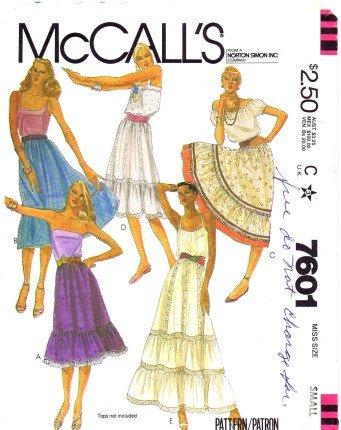 1980's McCall's 7601 Sewing Pattern Misses Boho Ruffle Skirts Size 10 - 12 - Waist 25 - 26 1/2