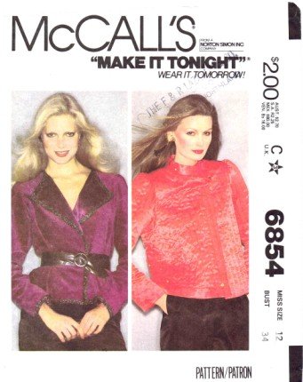 1970's McCall's 6854 Sewing Pattern Misses Jacket Size 12 - Bust 34