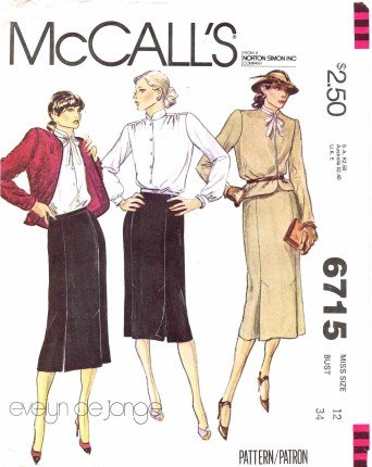 1970's McCall's 6715 Sewing Pattern Evelyn De Jonge Jacket Blouse Skirt Suit Size 12 - Bust 34