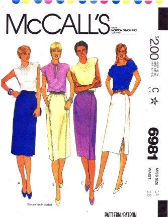 1980's McCall's 6981 Sewing Pattern Misses Straight Skirts Size 14 - Waist 28