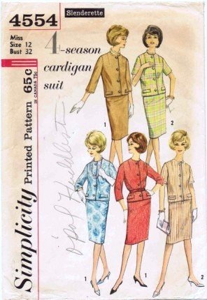 Vintage 1960's Simplicity 4554 Sewing Pattern Misses Cardigan Jacket Skirt Suit Size 12 - Bust 32