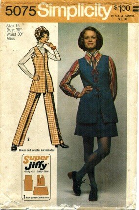 Vintage 1970's Simplicity 5075 Sewing Pattern Misses Tunic Mini-Skirt Pants Size 16 - Bust 38