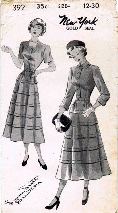 Vintage 1940's New York 392 Sewing Pattern Misses Square Neck Dress Size 12 - Bust 30
