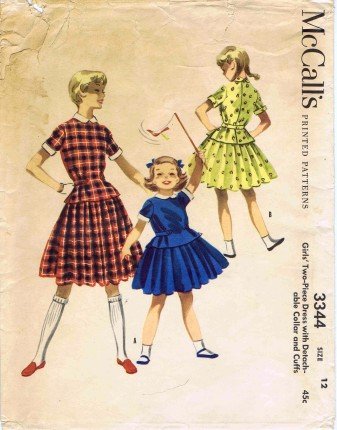 Vintage 1950's McCall's 3344 Sewing Pattern Girls Dress Detachable Collar & Cuffs Size 12